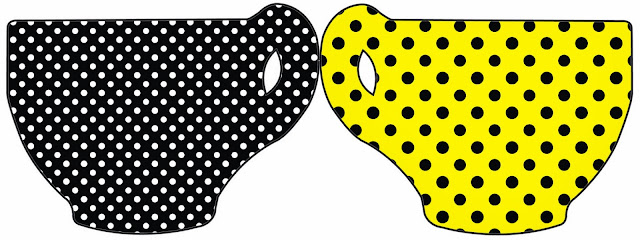 Yellow with Black Polka Dots Free Printable Cup Invitations.