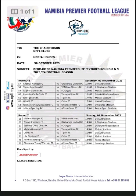 Debmarine Namibia Premiership League fixtures