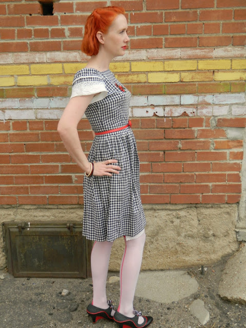 1950s black white gingham Bobbie Brooks farm dress Just Peachy, Darling