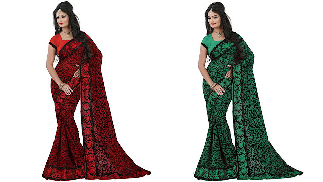 M.S.Retail Self Design Bollywood Georgette, Net Saree  (Red, Black)