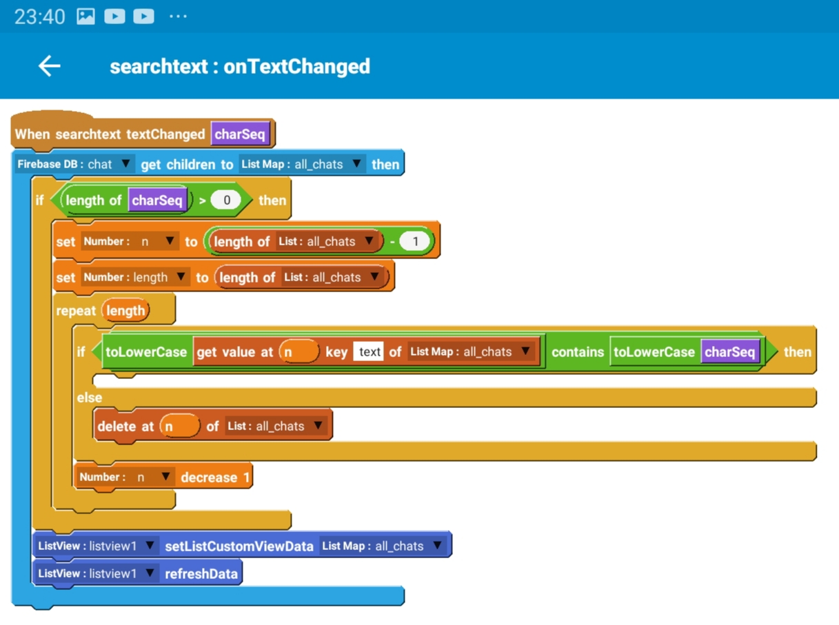 search firebase list