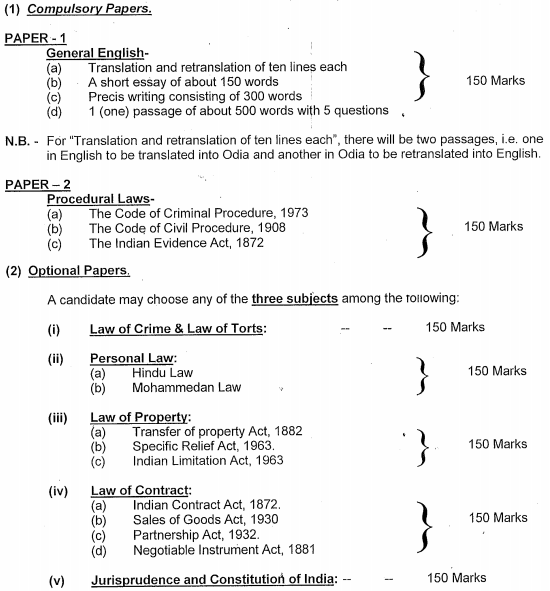 Odisha Judicial Service Exam Pattern