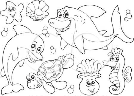 Kumpulan Sketsa  Gambar  Mewarnai Binatang  Laut Untuk Anak 