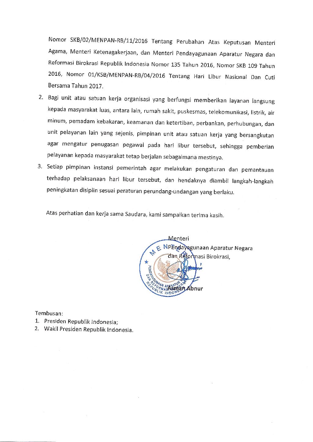 Surat MenPANRB Pelaksanaan Hari Libur Pilkada 2017 Surat MenPANRB Pelaksanaan Hari Libur Pilkada 2017