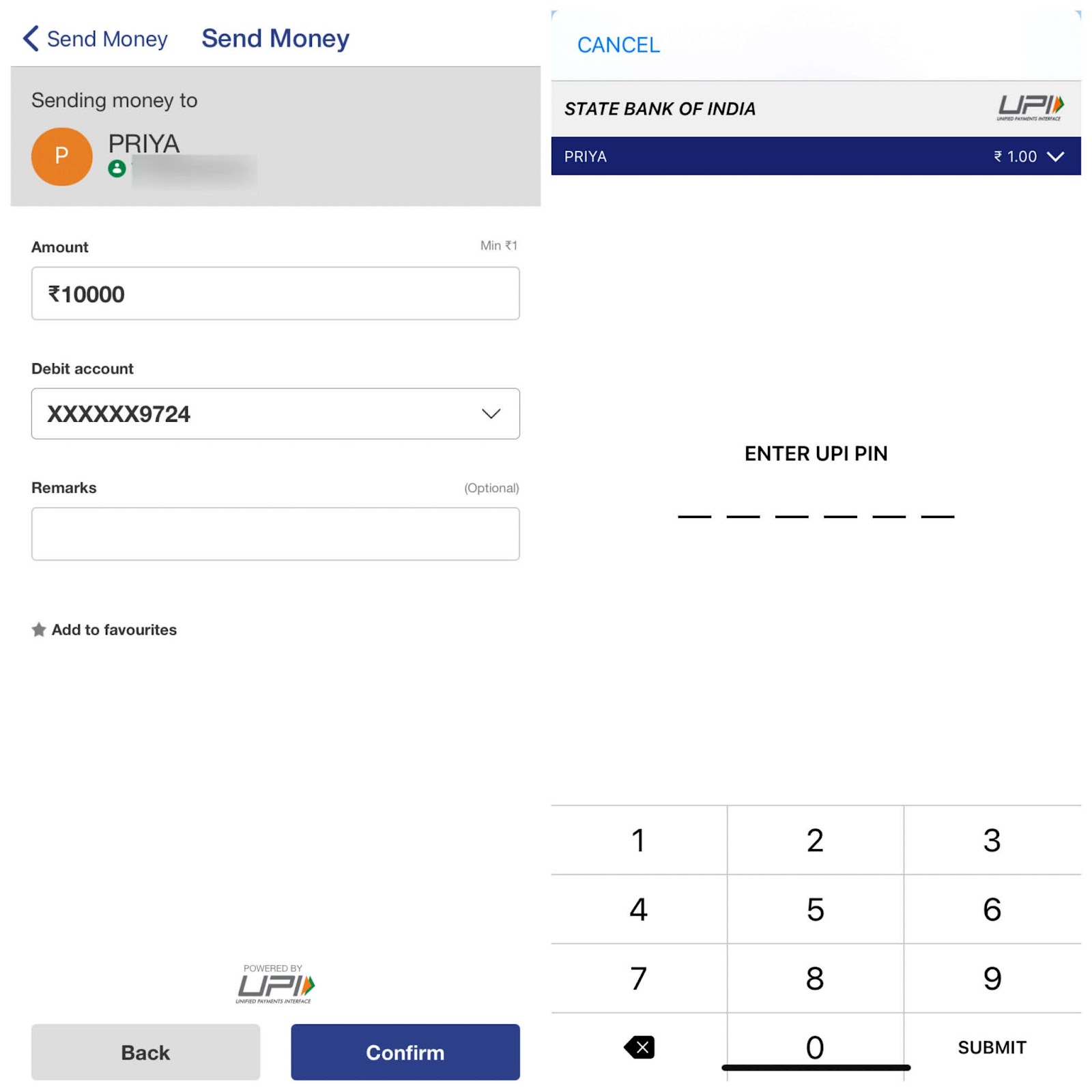 Confirm the payment transaction on BHIM app