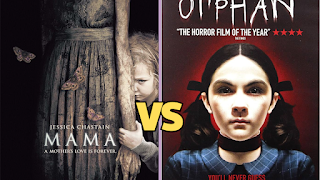 Two movies, 'Mama vs Orphan', depicted on the book cover and movie poster. A thrilling showdown awaits!