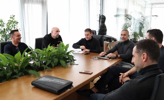 Sylvinho, Pablo Zabaleta and Dorival Guidoni and young adults coaches in Tirana, January 2022