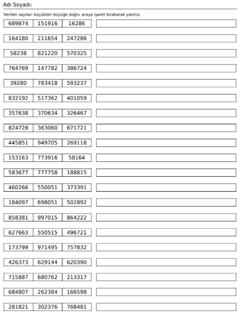 4. Sınıf,Matematik,Sayıları Sıralama