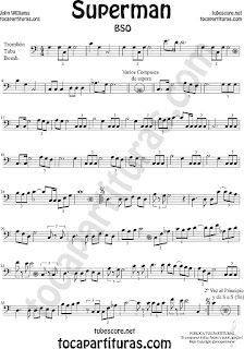  Trombón, Tuba Elicón y Bombardino Partitura de Superman Sheet Music for Trombone, Tube, Euphonium Music Scores (tuba en 8ª baja)