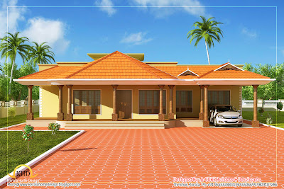 Kerala Style Single Floor House Architecture -  232 Square Meter (2500 Sq. Ft) - January 2012