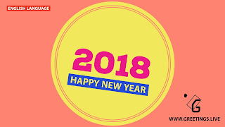 Yellow colour circle pink and blue combinations New Year wishes in English Language