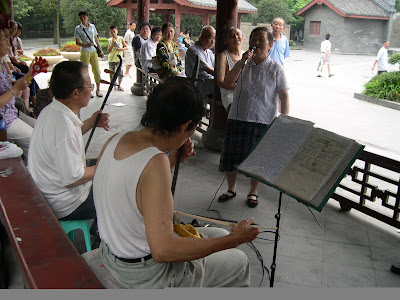 Anziani si divertono in un parco di Chengdu, cantando e suonando