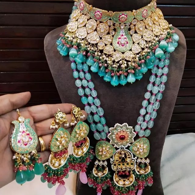 Meenakari Necklace Jewellery Design, latest gold jewellery designs for wedding