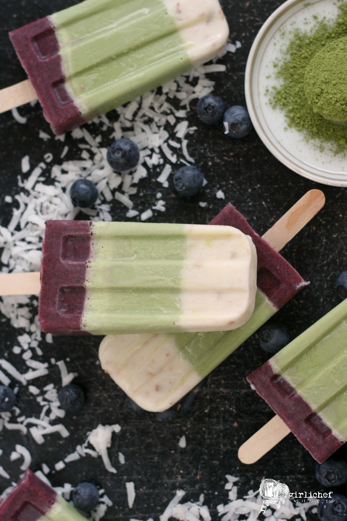 Coconut Matcha Blueberry Popsicles