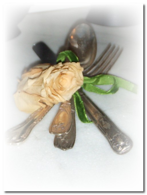 french cutlery tied with velvet ribbon