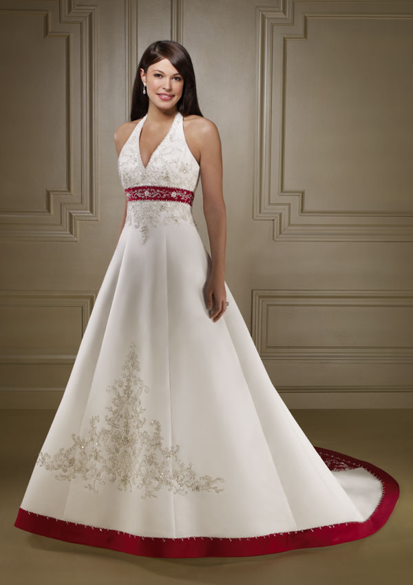 Formal Wedding  Dresses  Red Color  Accent Wedding  Dress 