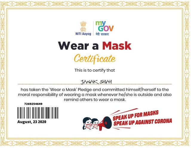 Wear a Mask Pledge on https://pledge.mygov.in