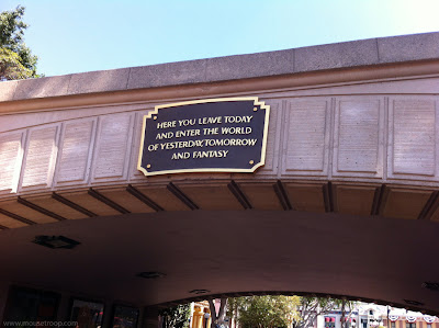 Disneyland entry Plaque entrance tunnel brass train leave today