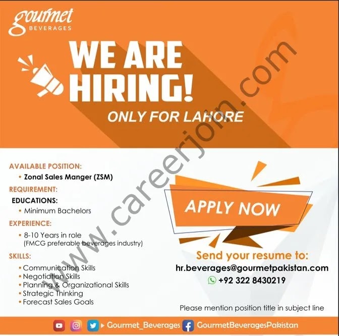 Gourmet Pakistan Jobs 2022-23 - Latest Advertisement Gourmet Pakistan Jobs 2022-23 - Latest Advertisement