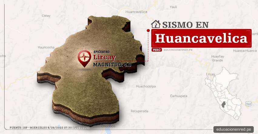 Temblor en Huancavelica de Magnitud 4.0 (Hoy Miércoles 8 Junio 2022) Sismo - Epicentro - Lircay - Angaraes - IGP - www.igp.gob.pe