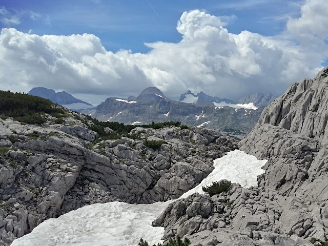 The last few surviving snow caps of the Dachstein mountains during late summer