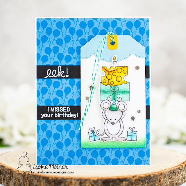 Mouse Birthday card by Zsofia Molnar | Birthday Mice Stamp Set, Birthday Party Paper Pad, and Fancy Edges Tag Die Set by Newton's Nook Designs