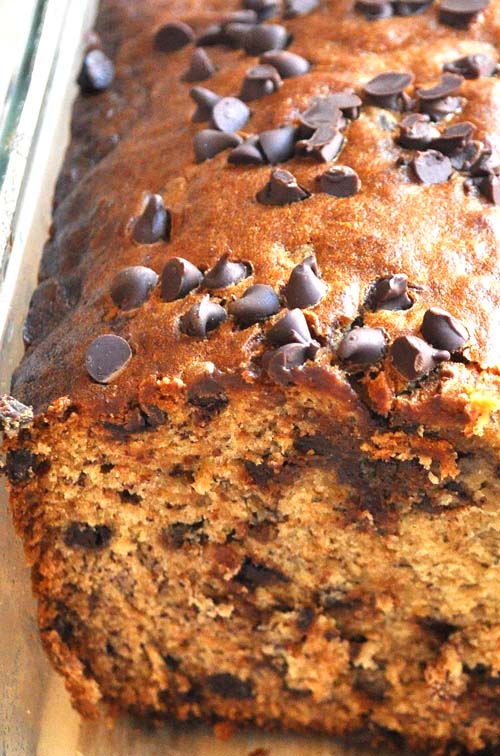 Banana Chocolate Chip Bread. Canola oil can be used instead of butter for a healthier and lighter recipe.