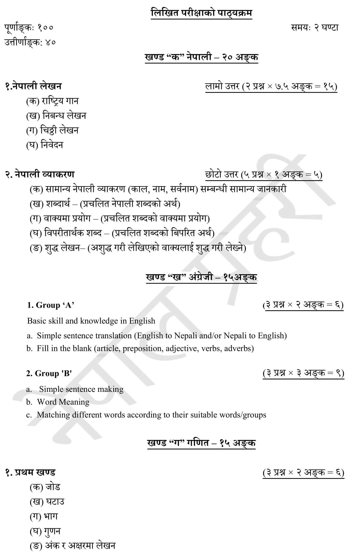 Nepal Police Constable Syllabus (Computer)
