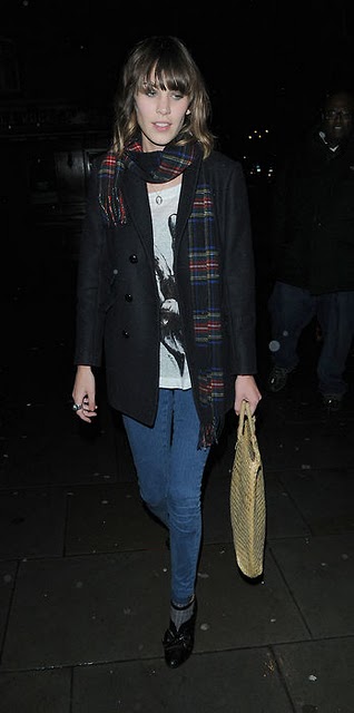 alexa chung wearing a chess scarf