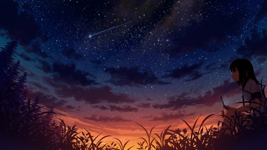 Anime, Girl, Night, Sky, Scenery, 4K, #211 Wallpaper