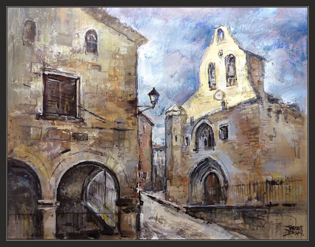 LLEDÓ-PINTURA-MATARRAÑA-MATARRANYA-IGLESIA-GOTICO-PAISAJES-PUEBLOS-TERUEL-ARAGON-ATARDECER-HISTORIA-CUADROS-PINTOR-ERNEST DESCALS