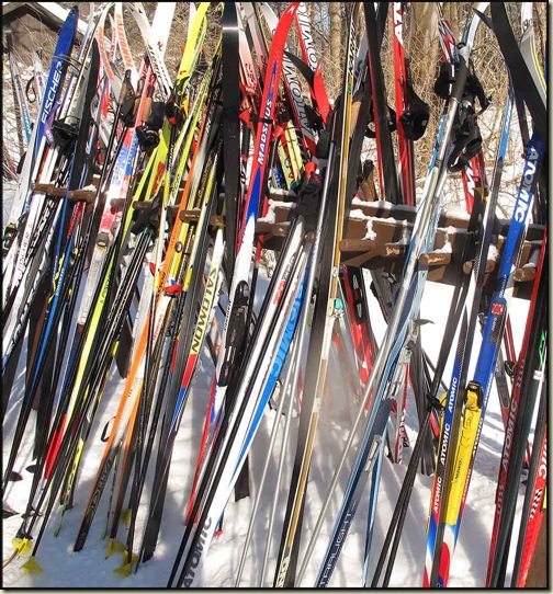 Skis outside Huron Cabin