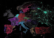 Mapa lingüístico europeo elaborado por Eric Fischer con tecnología CLD a . (mapa ling bcistico europeo tweets )