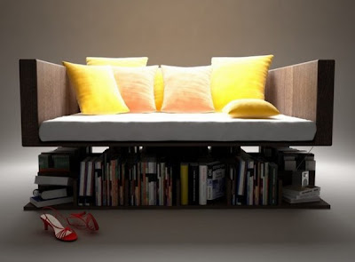 Bookcase Featuring a Levitating Sofa