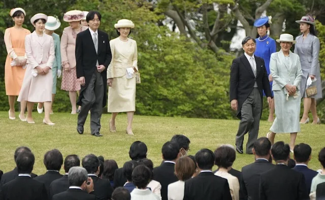 Princess Aiko, Crown Prince Akishino, Crown Princess Kiko and Princess Kako attended the spring garden party at Akasaka