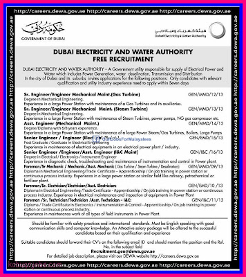 Dubai Electricity & Water Authority - Free Recruitment