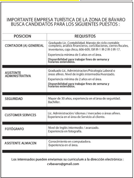 Empresa Turística tiene 6 Vacantes Aprovechala!!