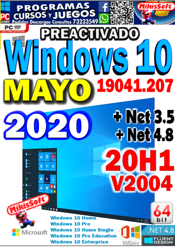 WINDOWS 10 Mayo 2020 Update 2004 -20H1 -  19041.207 + FRAMEWORKS 3.5-4.8 - PREACTIVADO - COLECCION AIO 