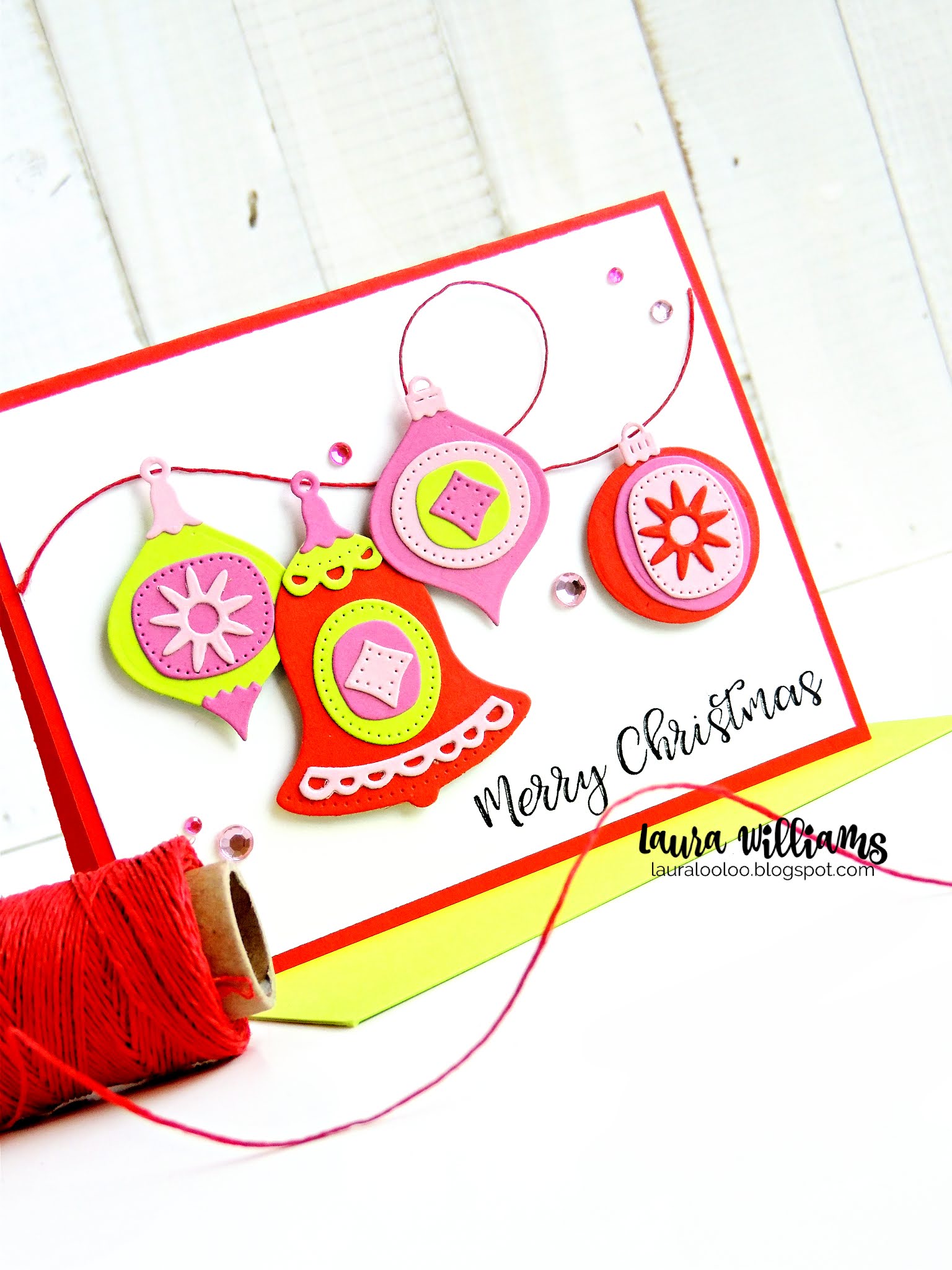 Craft your own bright and colorful retro die cut ornaments for handmade cards and crafts using dies from Impression Obsession for holiday cardmaking! Click for all the details to assemble this fun card idea.