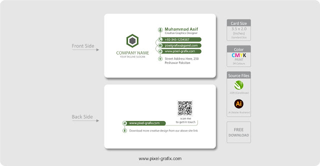 Download Free Business Card CDR Template Design with source files CorelDraw & Illustrator files (.cdr / .ai) from pixel-grafix