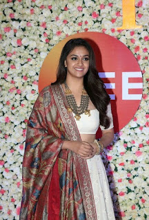 Keerthy Suresh in White Dress with Cute and Lovely Smile in ZEE Telugu Cinema Awards 2