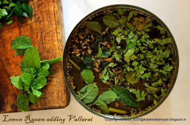 Lemon rasam with Vallarai [ centella ]