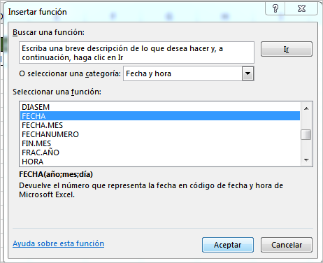 funcion fecha en excel