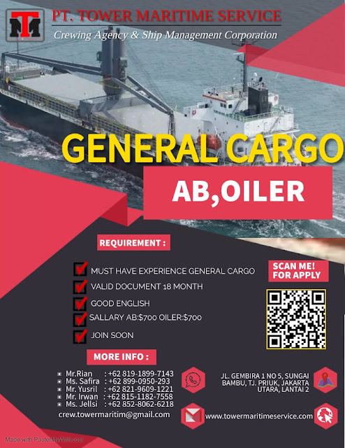 Looking for AB Oiler Kapal General Cargo Join Desember 2023