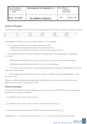 devoir de synthèse 2 math bac Math