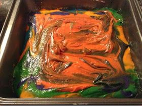 Marbled cake mix in the tin