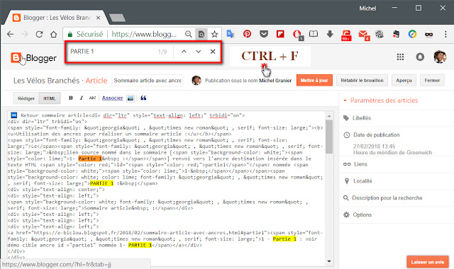 Recherche html  touches clavier CTRL+ F