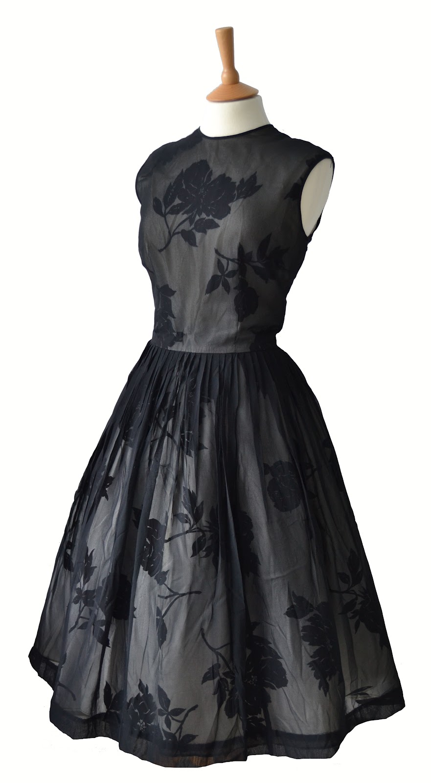 1950s Vintage Black Rose Prom Dress, Size UK14, Â£120