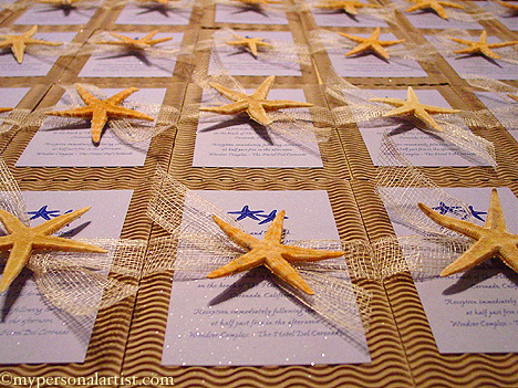 pocket folder wedding starfish beach theme Aqua beach wedding invitations