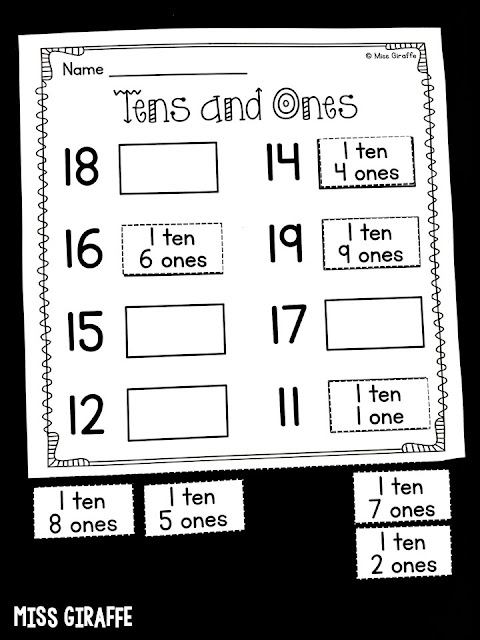 Teen numbers worksheets for tens and ones practice